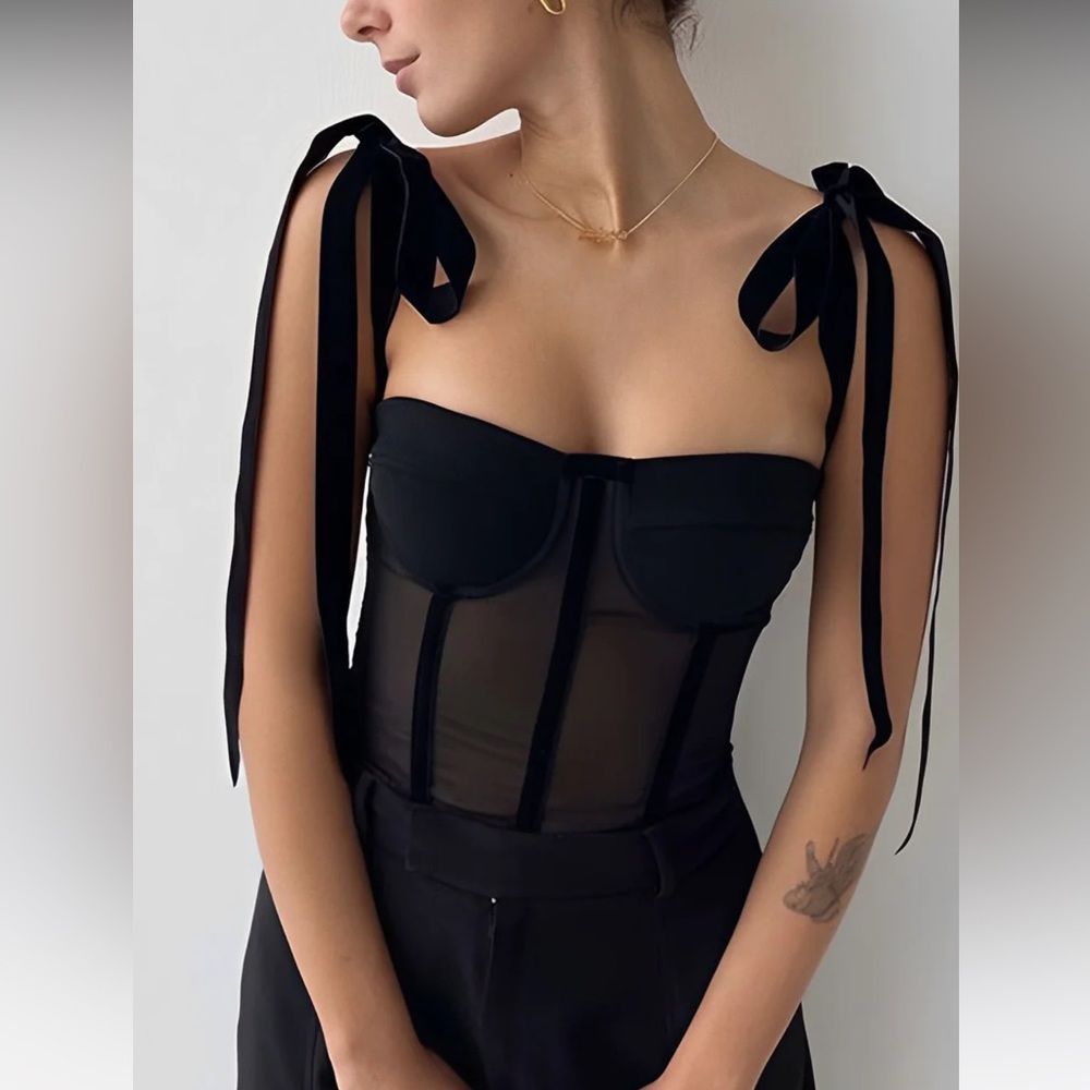 Commense Tied Mesh Corset Crop Top Size M